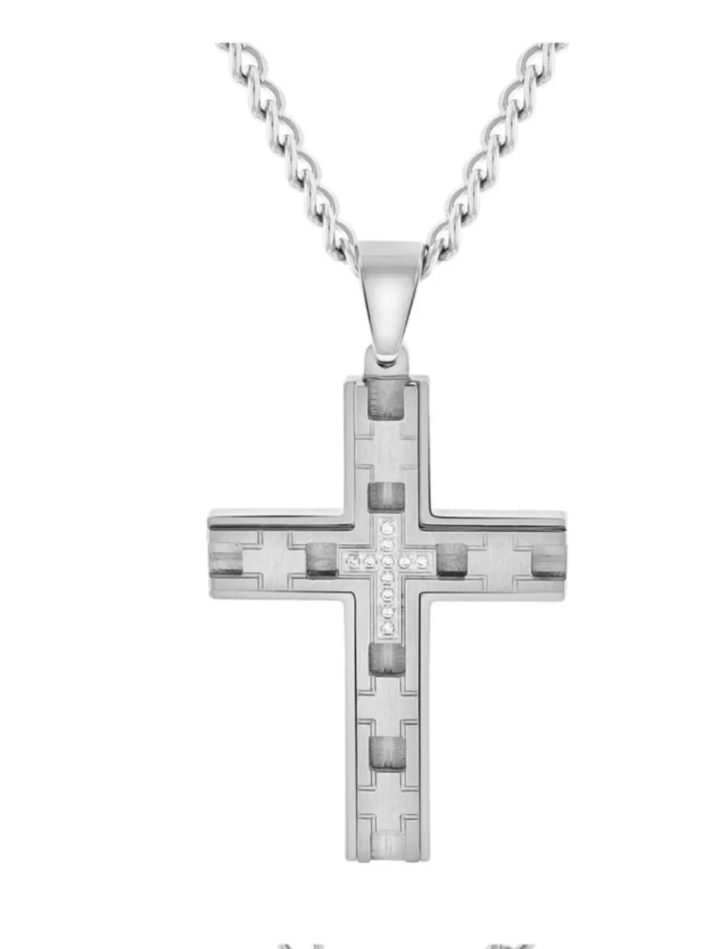 Men’s stainless steel silver cross and Chain cutout design